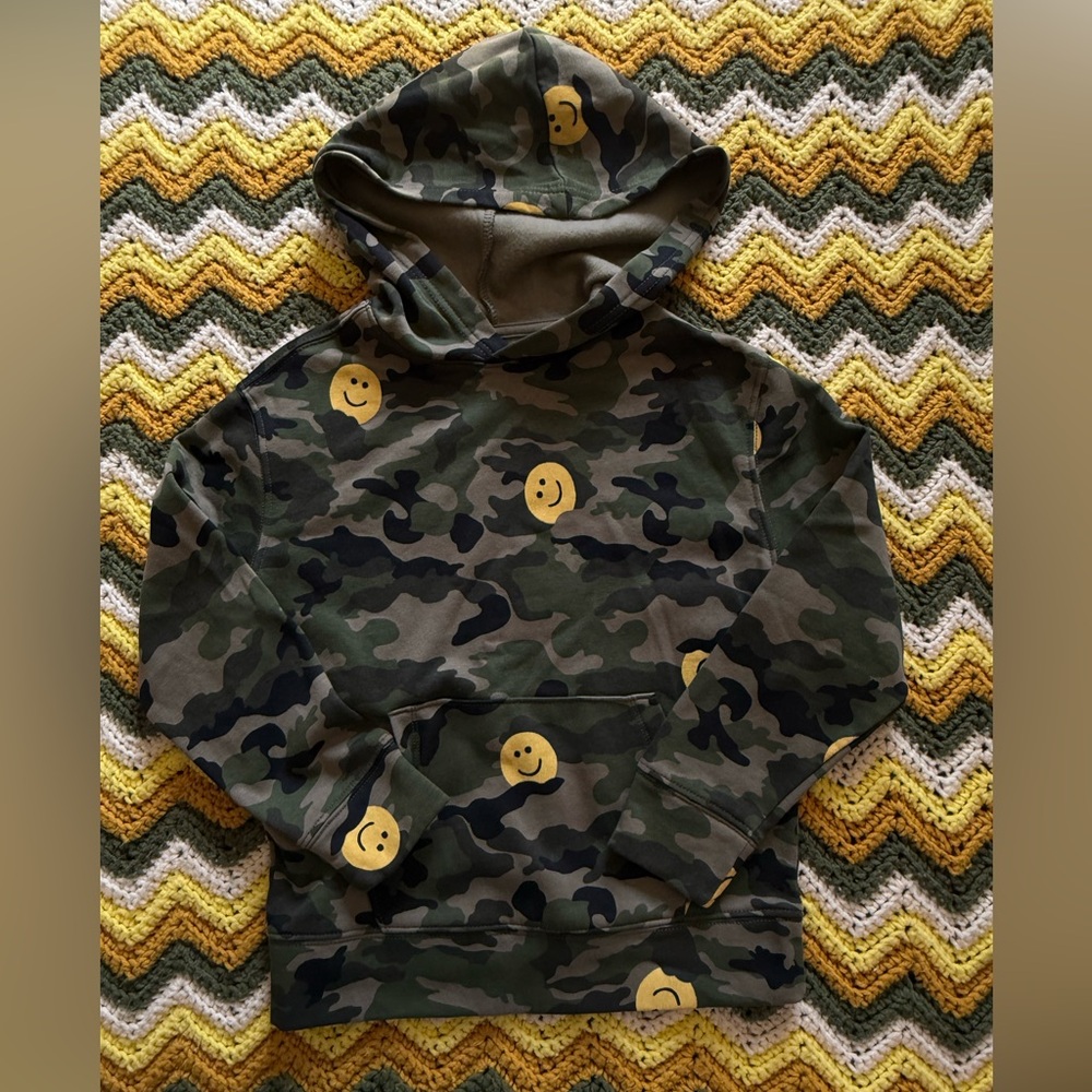 Old Navy Kids Camouflage Hoodie with Yellow Smiley Faces